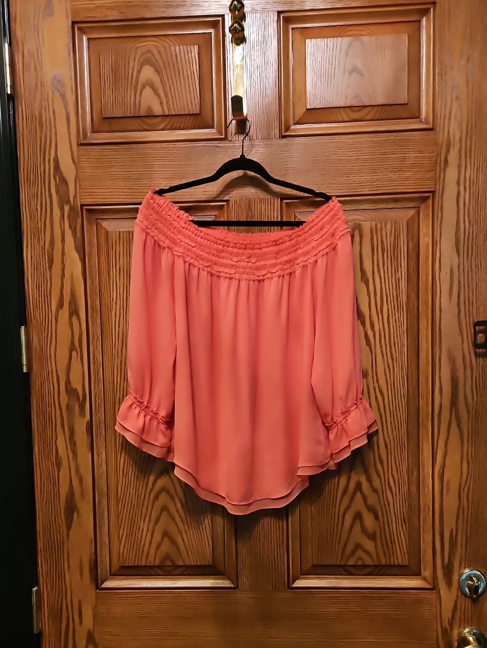 White House Black Market Coral Off-Shoulder Peasant Blouse